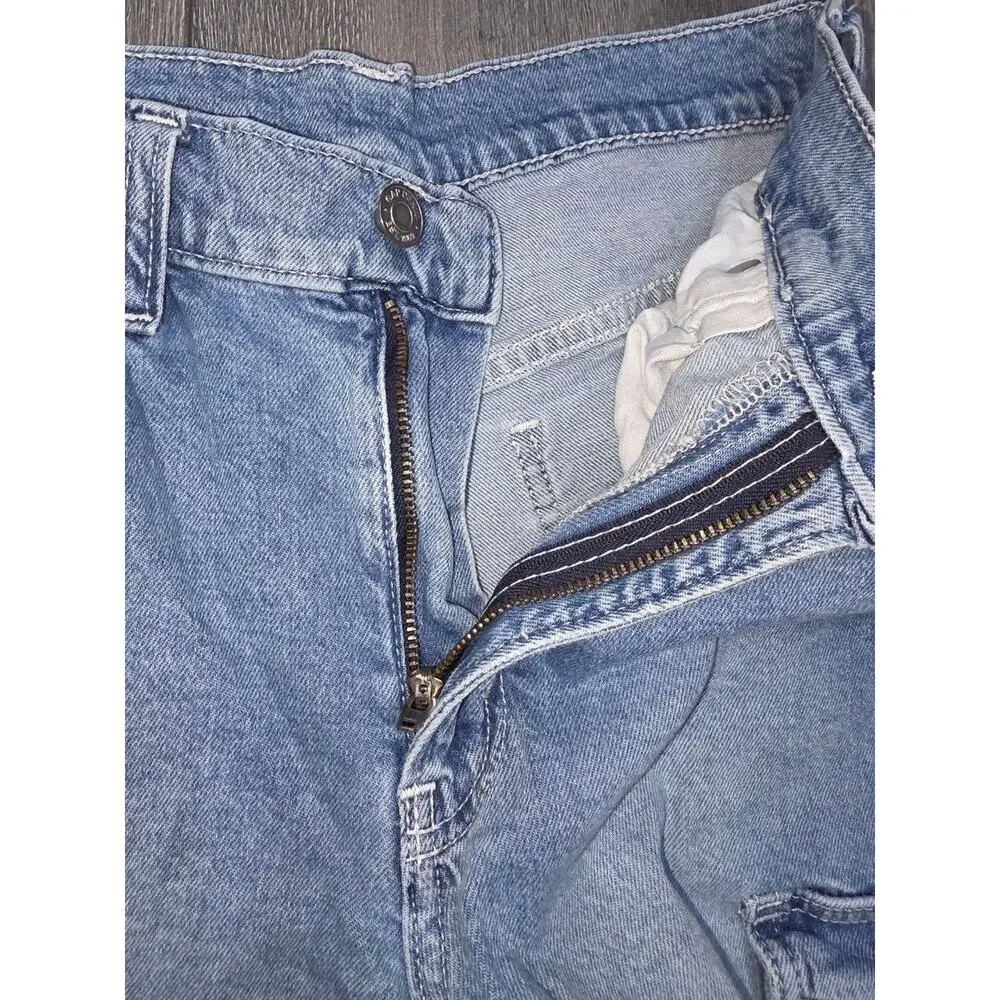 GAP 90's Loose Mid Rise cotton Cargo Jeans Women 24 Wide Leg Blue Denim A003268 - Picture 7 of 13